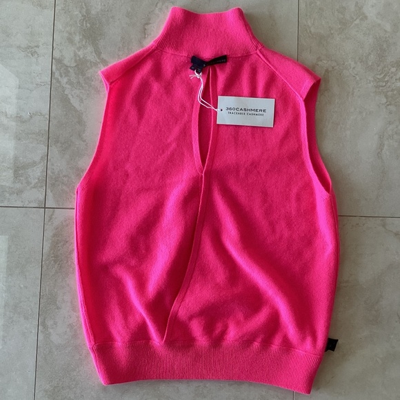 360 Cashmere Lawrence100% Cashmere Hot Pink Sleeveless Mock Neck Top Shell - Picture 11 of 12